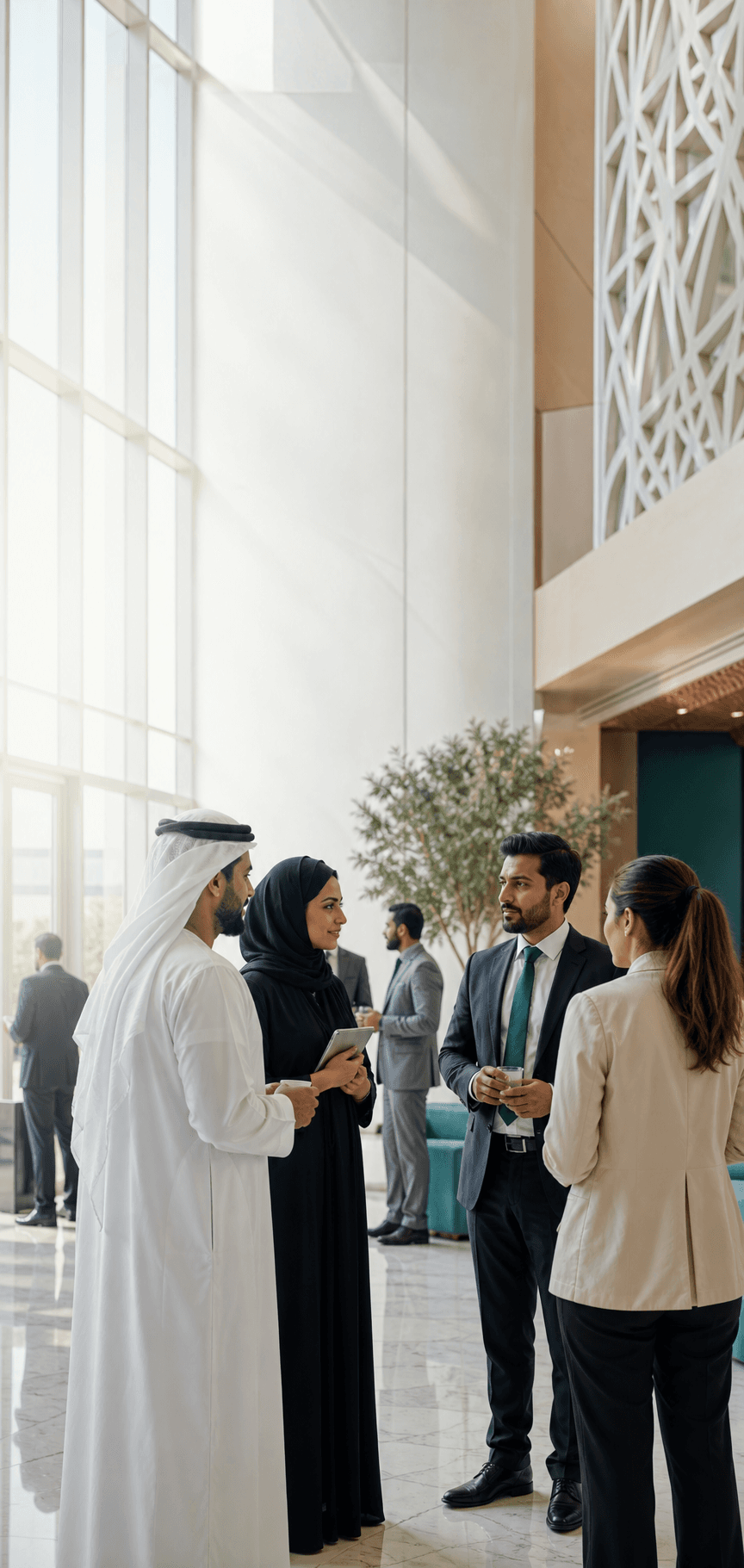 Professionals networking at a business event